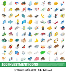 100 investment icons set in isometric 3d style for any design vector illustration