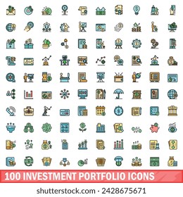 100 investment portfolio icons set. Color line set of investment portfolio vector icons thin line color flat on white