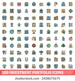 100 investment portfolio icons set. Color line set of investment portfolio vector icons thin line color flat on white