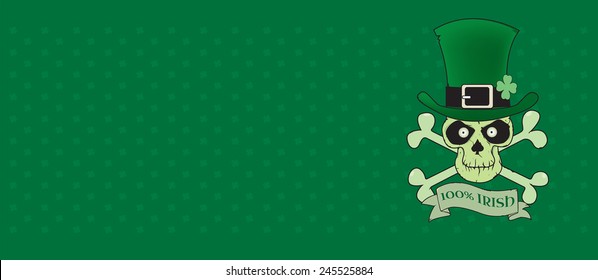 100% Irish.Green lucky Irish skull vector illustration horizontal