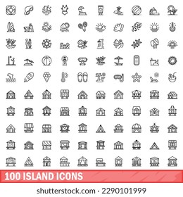 100 island icons set. Outline illustration of 100 island icons vector set isolated on white background