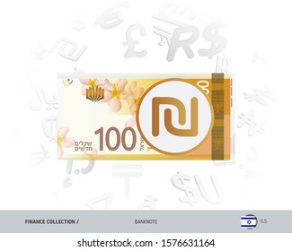 100 Israeli New Shekel banknote. Flat style vector illustration isolated on currency background. Finance concept.