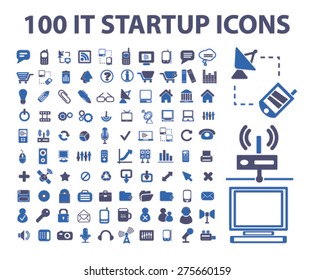 100 it, tecnología de internet, comunicación, iconos de conexión, carteles. conjunto de ilustraciones, vector