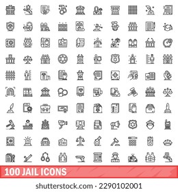 100 jail icons set. Outline illustration of 100 jail icons vector set isolated on white background