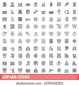 100 jail icons set. Outline illustration of 100 jail icons vector set isolated on white background