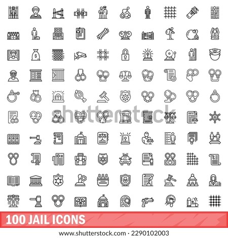 100 jail icons set. Outline illustration of 100 jail icons vector set isolated on white background