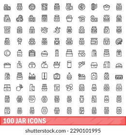 100 jar icons set. Outline illustration of 100 jar icons vector set isolated on white background