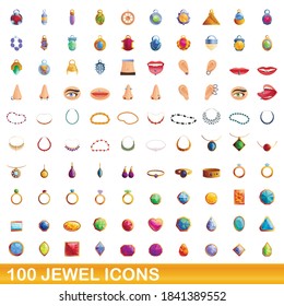 100 jewel icons set. Cartoon illustration of 100 jewel icons vector set isolated on white background