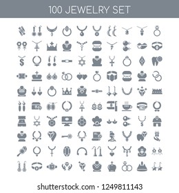 100 jewelry universal icons pack with Ring, Crown, Engagement, Pearl necklace, Gem, Jewelry, Watches, Bracelet, Earrings