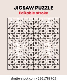 100 jigsaw puzzle linear template. Editable stroke vector.