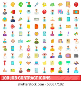 100 job contract icons set in cartoon style for any design vector illustration