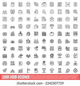 100 job icons set. Outline illustration of 100 job icons vector set isolated on white background