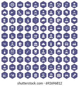 100 job icons set in purple hexagon isolated vector illustration
