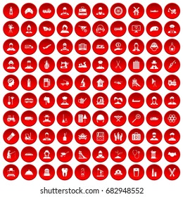 100 job icons set in red circle isolated on white vector illustration