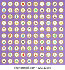 100 job offer icons set in cartoon style on purple background vector illustration
