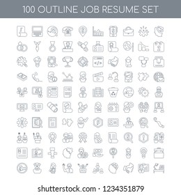 100 job resume universal icons set with Idea linear, Presentation Deal Skills Work team Promotion Candidate Employee Pension Handshake linear