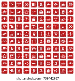 100 journalist icons set in grunge style red color isolated on white background vector illustration
