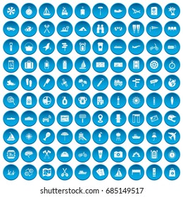 100 journey icons set blue