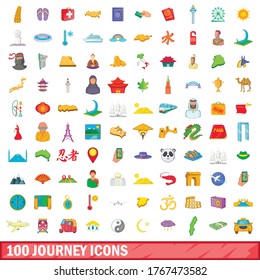 100 journey icons set in cartoon style for any design vector illustration