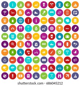 100 journey icons set in different colors circle isolated vector illustration