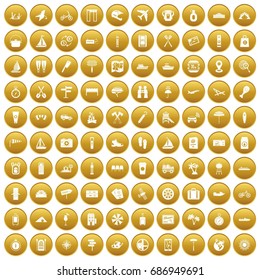 100 journey icons set in gold circle isolated on white vectr illustration