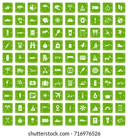 100 journey icons set in grunge style green color isolated on white background vector illustration