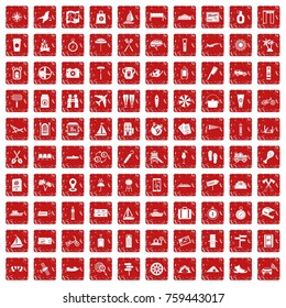 100 journey icons set in grunge style red color isolated on white background vector illustration