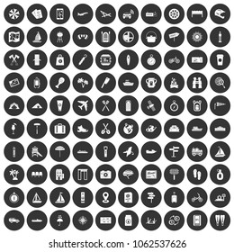 100 journey icons set in simple style white on black circle color isolated on white background vector illustration
