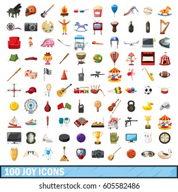 100 joy icon set. Cartoon illustration of 100 joy icon vector set for any design