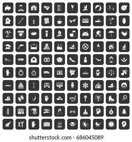 100 joy icons set in black color isolated vector illustration