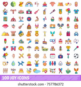 100 joy icons set. Cartoon illustration of 100 joy vector icons isolated on white background