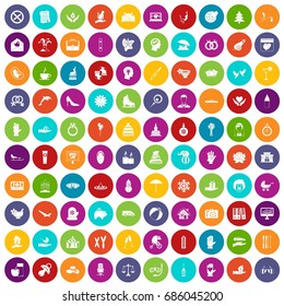 100 joy icons set in different colors circle isolated vector illustration