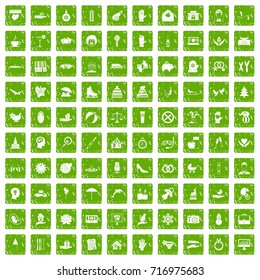 100 joy icons set in grunge style green color isolated on white background vector illustration