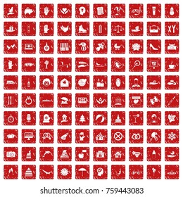100 joy icons set in grunge style red color isolated on white background vector illustration