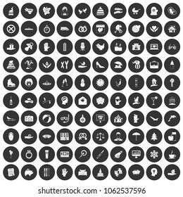 100 joy icons set in simple style white on black circle color isolated on white background vector illustration