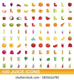 100 juice icons set. Cartoon illustration of 100 juice icons vector set isolated on white background