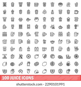 100 juice icons set. Outline illustration of 100 juice icons vector set isolated on white background