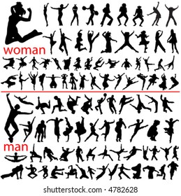 100 jumping people, woman and man.