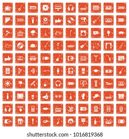 100 karaoke icons set in grunge style orange color isolated on white background vector illustration