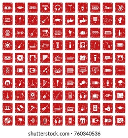100 karaoke icons set in grunge style red color isolated on white background vector illustration