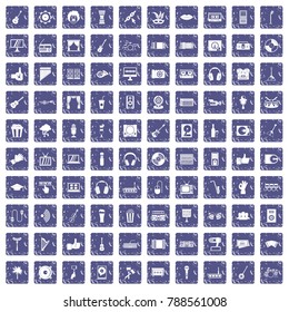 100 karaoke icons set in grunge style sapphire color isolated on white background vector illustration