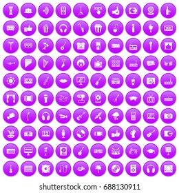 100 karaoke icons set in purple circle isolated vector illustration