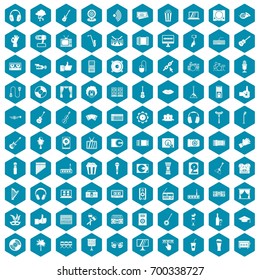 100 karaoke icons set in sapphirine hexagon isolated vector illustration