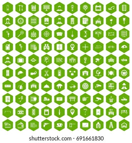100 keys icons set in green hexagon isolated vector illustration