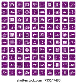 100 keys icons set in grunge style purple color isolated on white background vector illustration