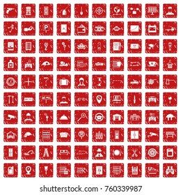 100 keys icons set in grunge style red color isolated on white background vector illustration