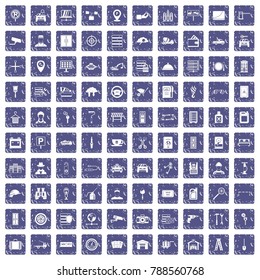 100 keys icons set in grunge style sapphire color isolated on white background vector illustration