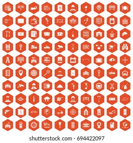 100 keys icons set in orange hexagon isolated vector illustration