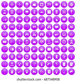 100 keys icons set in purple circle isolated on white vector illustration