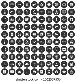100 keys icons set in simple style white on black circle color isolated on white background vector illustration
